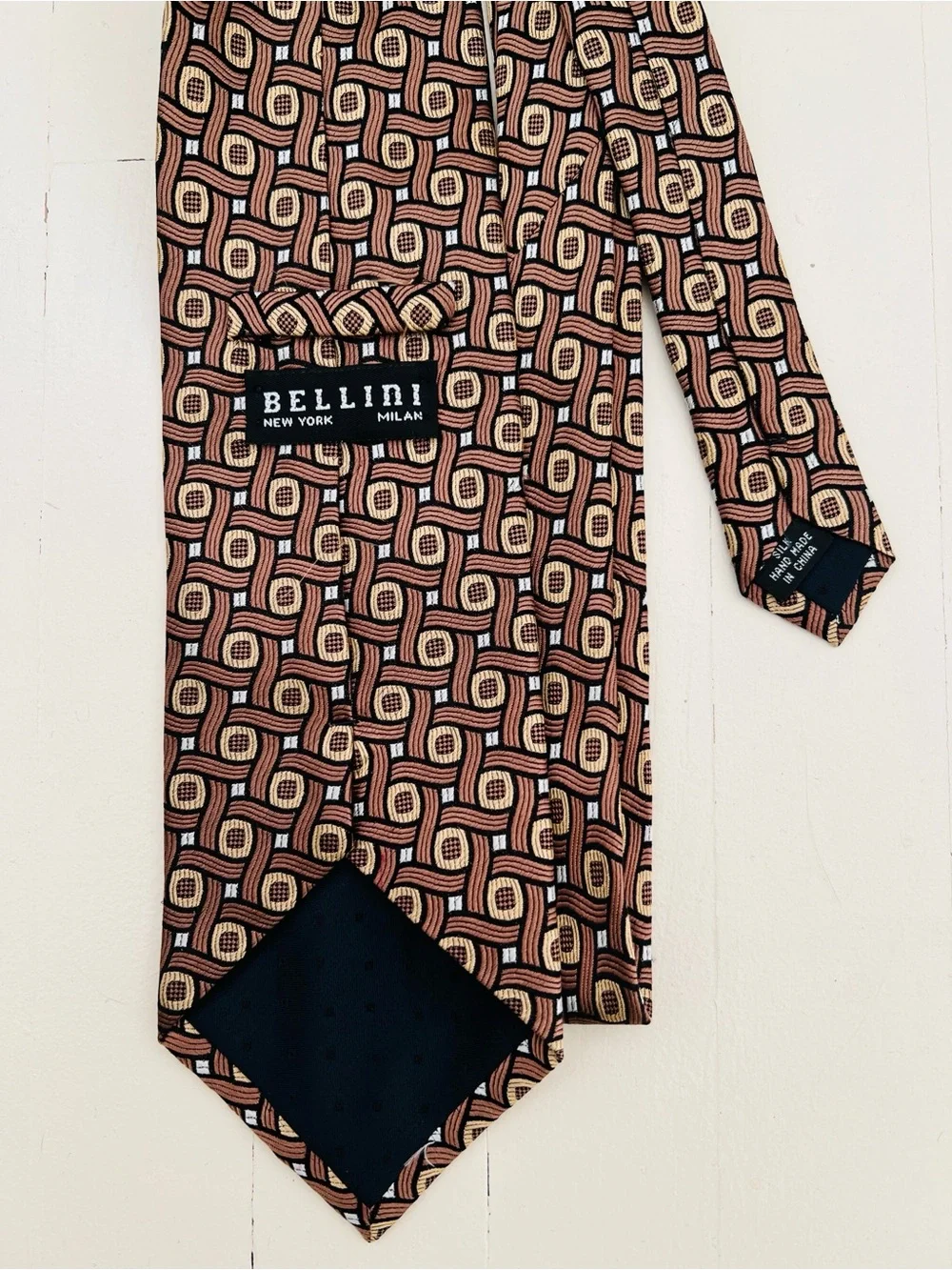 Bellini Brown and Tan Geometric Silk Tie